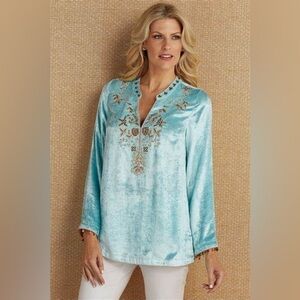 Soft surroundings velvet embroidered tunic top size large